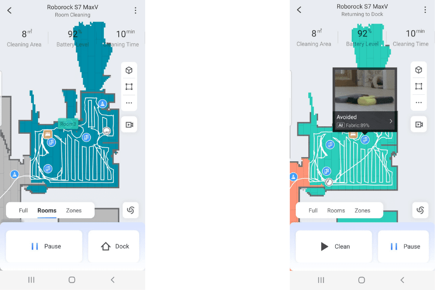The flat objects are drawn as obstacles in the Roborock S7 MaxV app.
